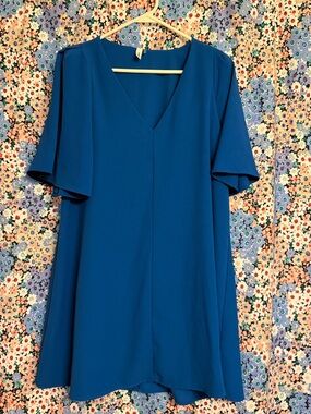 glam Royal Blue V-Neck Flutter Sleeve Dress